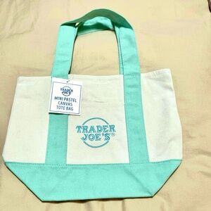 Trader Joe’s canvas mini tote bag mint green / teal / light green